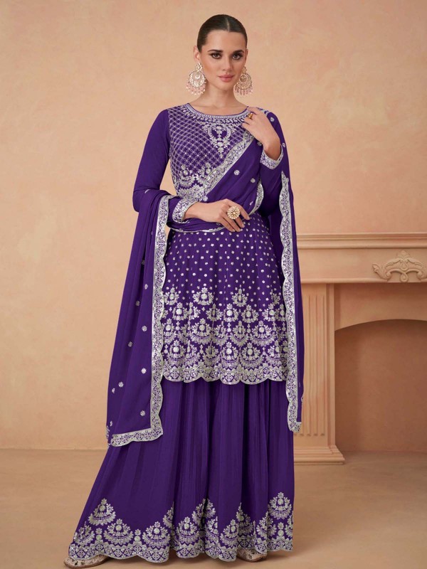 Violet Premium Chinon Silk Sharara Suit